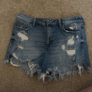 Cello Blue Distressed Jean Shorts